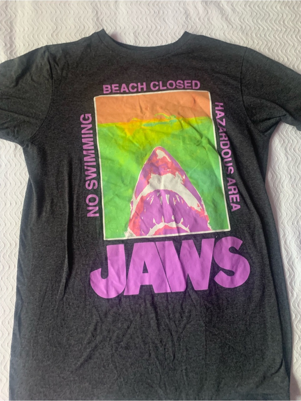 Graphic jaws unisex Tee - Black with Purple & Neon Print
